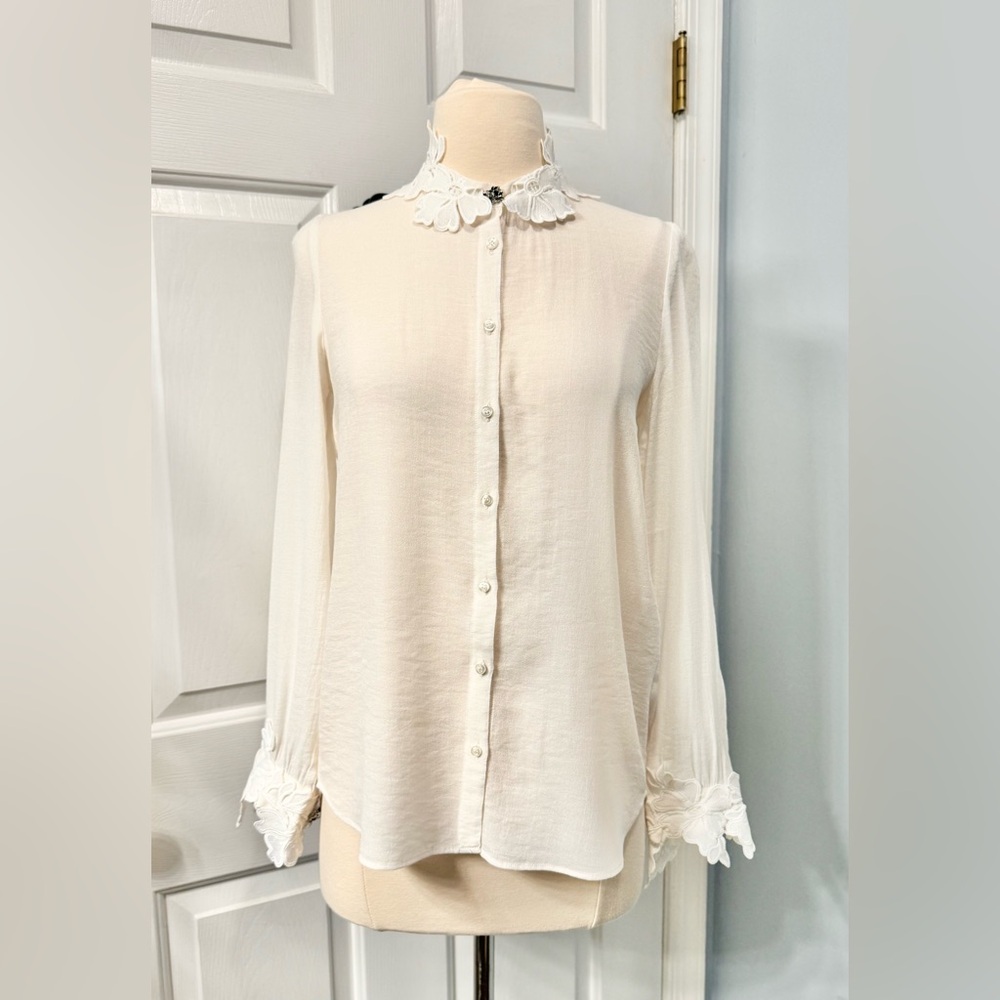 Maje / white cream silk blouse delicate floral collar / size 1 / great condition